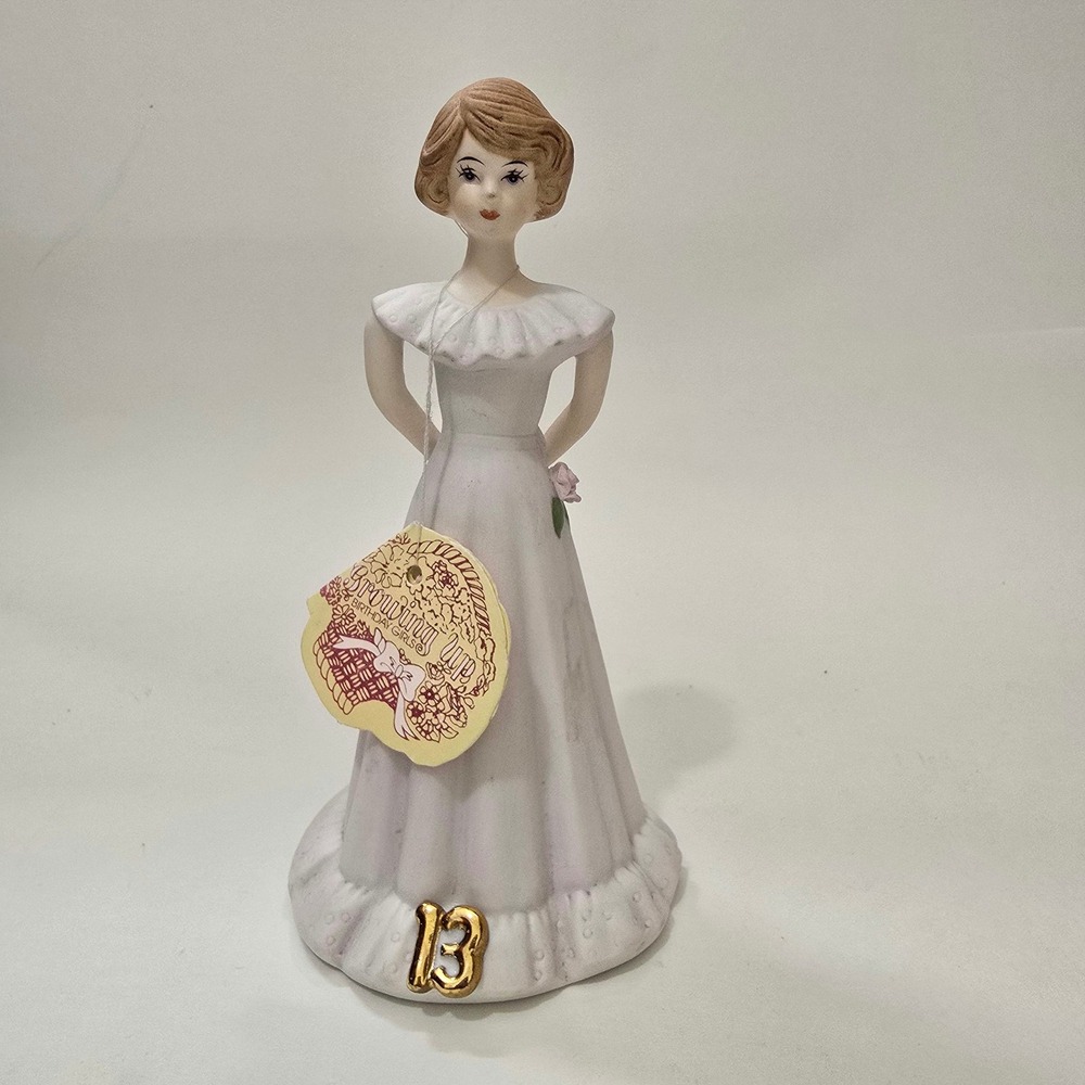 Enesco Growing Up Birthday Girls Figurine Age 13 Brunette Girl Lavender Gown